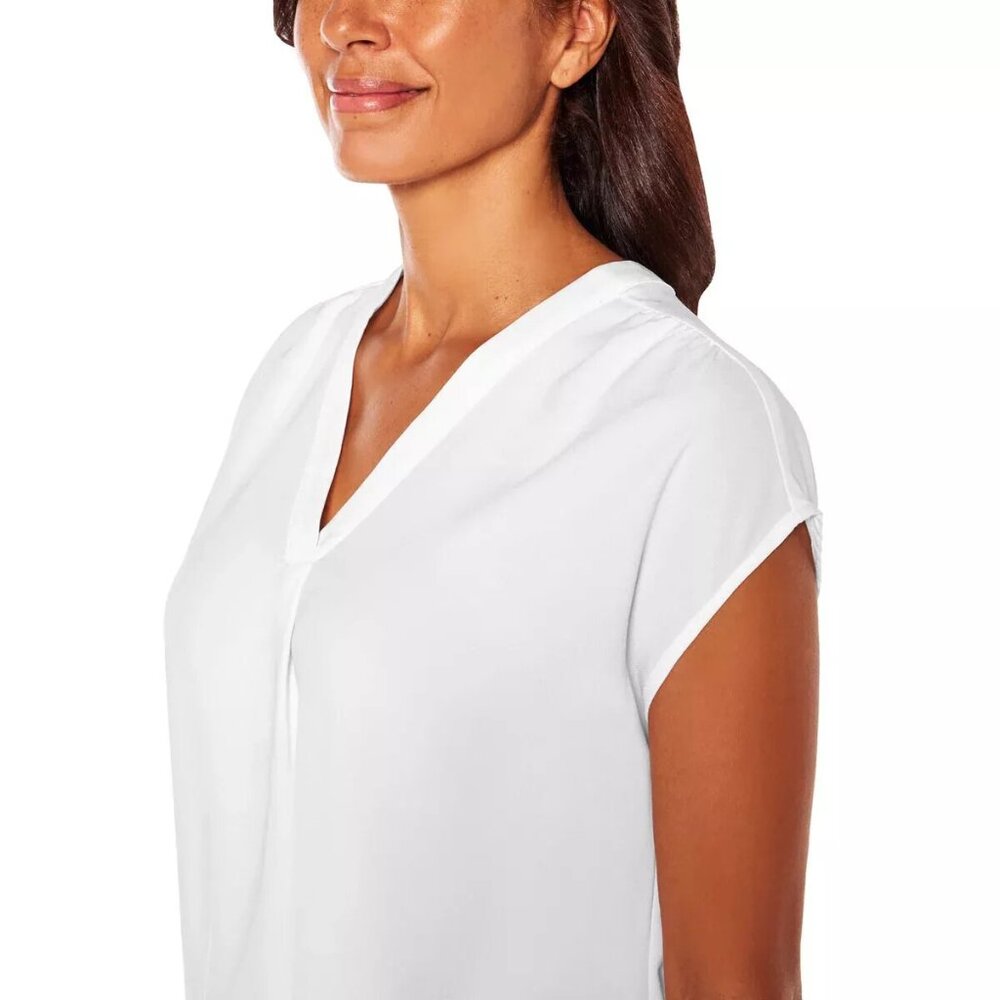 Banana Republic Women's Front Pleat Relaxed Fit Blouse Top, White, XXL - Picture 2 of 3